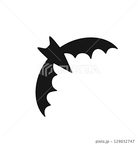 A black bat with a white outline flying in the air 129832747