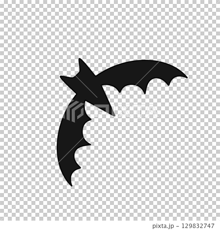A black bat with a white outline flying in the air 129832747