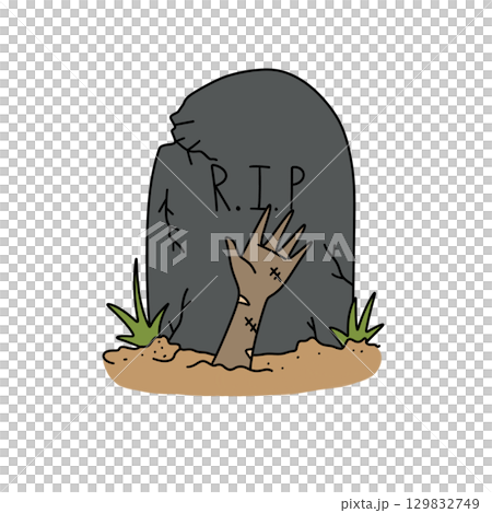 A hand is sticking out of a grave marker 129832749