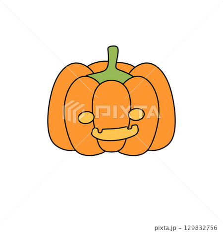 A cartoon pumpkin with a smile on its face 129832756