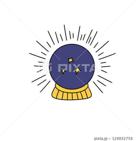 A blue crystal ball with yellow trim 129832758