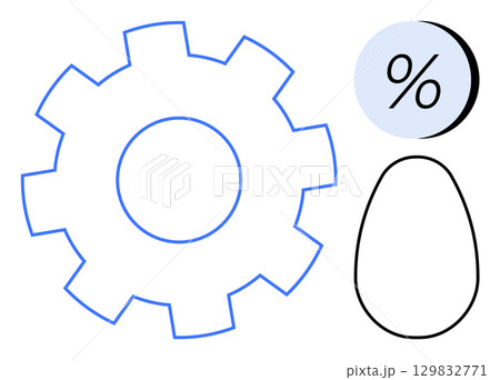 A blue gear, a light blue percentage sign, and a black outlined egg symbolize efficiency, statistical analysis, and growth potential. Ideal for business, engineering, education, agriculture A blue gear, a light blue percentage sign, and a black outlined egg symbolize efficiency, statistical analysis, and growth potential. Ideal for business, engineering, education, agriculture 129832771