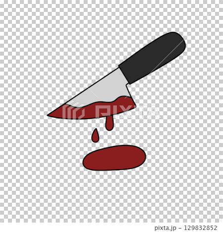 A cartoon image of a knife with red blood dripping from it 129832852