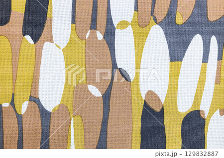 Retro Geometric Textile Pattern in Mustard, Gray, White and Tan, Organic Elongated Ovals 129832887
