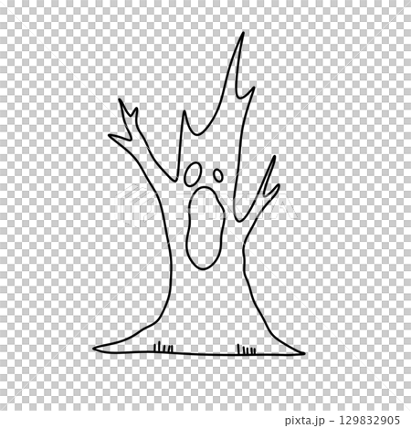 A tree with a mouth open and a scary look on its face 129832905