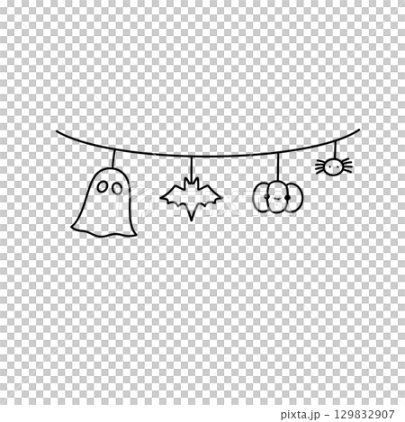 A Halloween themed decoration with a ghost, a bat 129832907