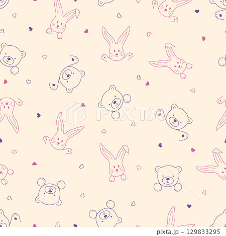 Seamless pattern of cute bears and bunnies. Vector illustration of cartoon animals. Background for kids wear, nursery Seamless pattern of cute bears and bunnies. Vector illustration of cartoon animals. Background for kids wear, nursery 129833295