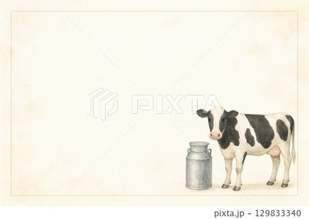 フレーム素材　ホルスタイン牛　ミルク缶 129833340