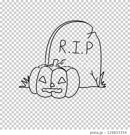 A pumpkin and a gravestone with the word RIP on it 129833354