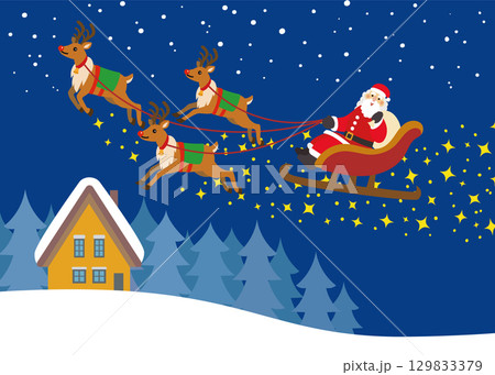クリスマス素材 トナカイとサンタクロース キラキラ クリスマス素材 トナカイとサンタクロース キラキラ 129833379