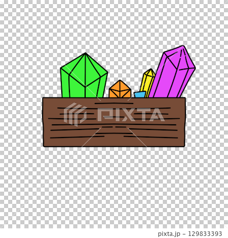 A wooden box with a bunch of colorful gems inside 129833393