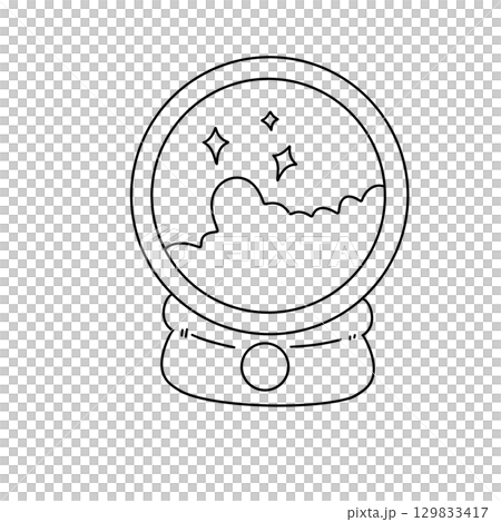 A white drawing of a glass globe with stars on it A white drawing of a glass globe with stars on it 129833417