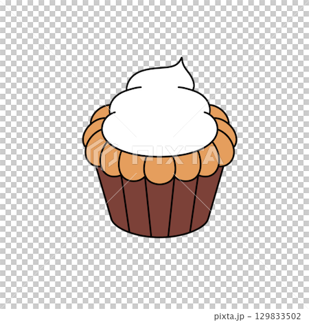A cupcake with a white frosting and orange sprinkles 129833502
