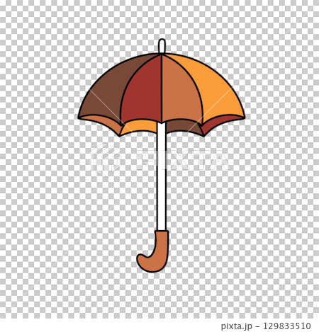 A cartoon umbrella with a white handle and orange and brown colors A cartoon umbrella with a white handle and orange and brown colors 129833510