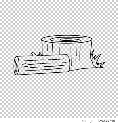 A tree stump is shown next to a log 129833746