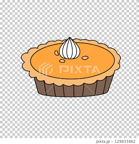 A cartoon drawing of a pumpkin pie with whipped cream on top A cartoon drawing of a pumpkin pie with whipped cream on top 129833862