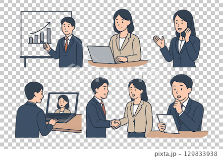 ビジネスシーンイラスト6種セット 129833938