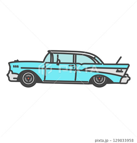 50年代のアメリカ車・クラシックカーのイラスト ターコイズブルーのレトロカー・カスタム 50年代のアメリカ車・クラシックカーのイラスト ターコイズブルーのレトロカー・カスタム 129833958