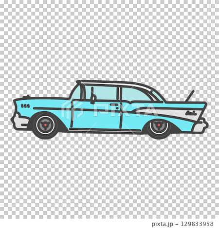 20 世紀 50 年代美國經典車插圖：綠松石藍色復古車定制 129833958