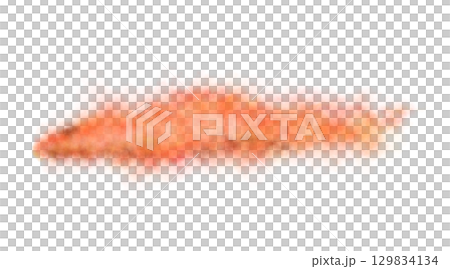 Thick red exhaust smoke cloud trail isolated on black background from aircraft or vehicle with combustion engine 129834134