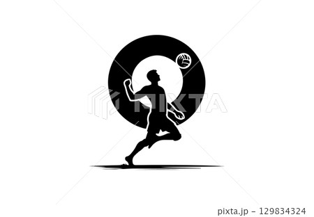 silhouette of a basketball player running with the ball through a hoop ring background silhouette of a basketball player running with the ball through a hoop ring background 129834324