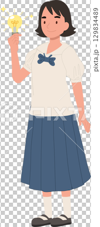 schoolgirl child in thai style uniform with bright idea light bulb symbol of learning and imagination schoolgirl child in thai style uniform with bright idea light bulb symbol of learning and imagination 129834489