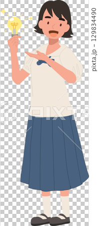 a thai schoolgirl in uniform holding a glowing light bulb symbolizing a bright idea education and creativity concept for knowledge and learning in asia 129834490