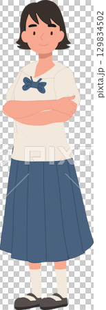 a young thai student in a school uniform standing with folded arms, a young thai student in a school uniform standing with folded arms, 129834502