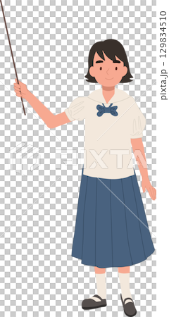 school girl in thai student uniform holding pointer stick illustration for classroom and education concept 129834510
