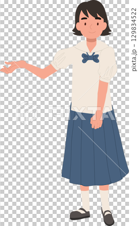 a thai schoolgirl in traditional student uniform standing with hand gesture showing a cultural education concept in asia a thai schoolgirl in traditional student uniform standing with hand gesture showing a cultural education concept in asia 129834522