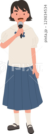 thai schoolgirl in school uniform speaking with microphone education student presentation thai schoolgirl in school uniform speaking with microphone education student presentation 129834534