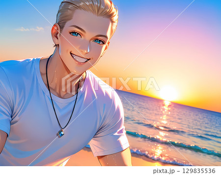 真夏の海辺と男の子 129835536