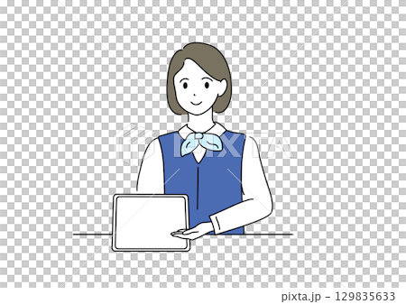 パソコンを使っている制服を着た女性 129835633