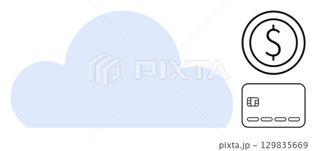 Cloud image with credit card and dollar sign. Ideal for finance, banking, cloud computing, online payments, technology, digital transactions, fintech. Line metaphor Cloud image with credit card and dollar sign. Ideal for finance, banking, cloud computing, online payments, technology, digital transactions, fintech. Line metaphor 129835669