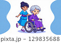 ヘルパーと車いすのおばあさん 129835688