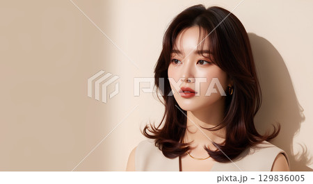 ミディアムヘアの大人可愛い女性の美しいポートレート 129836005