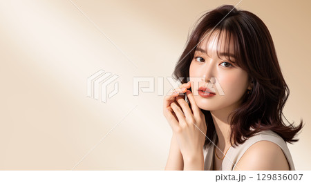 ミディアムヘアの大人可愛い女性の美しいポートレート 129836007