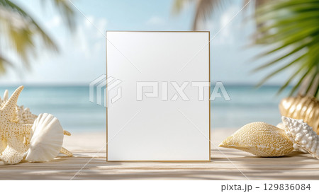 Summer Beach Frame Mockup, providing a space for text or imagery 129836084