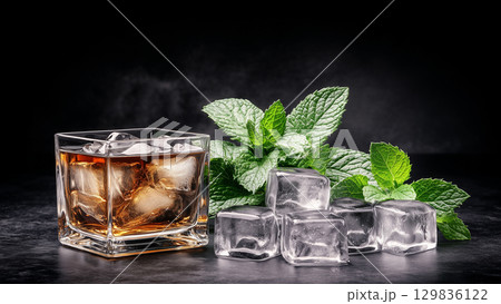 Iced Tea with Mint Leaves in Elegant Glassware Iced Tea with Mint Leaves in Elegant Glassware 129836122