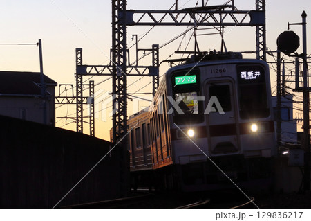 夕暮れの東武大師線10050系電車（ワンマン運転：西新井⇔大師前） 129836217