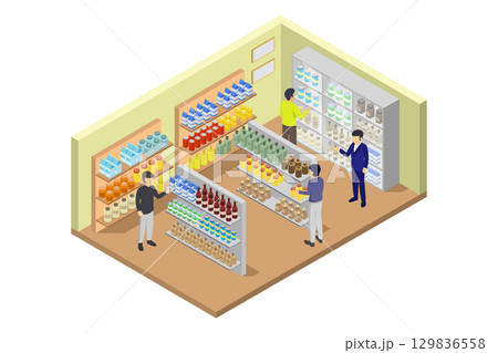 Isometric supermarket Isometric supermarket 129836558