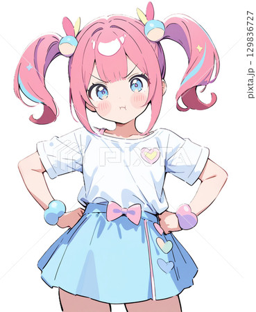 ぷっくり頬を膨らませて怒る女の子のイラスト 129836727