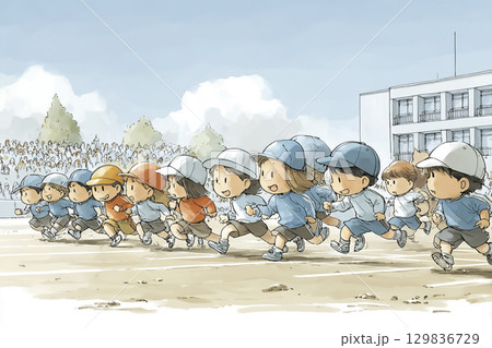 小学生がリレーでバトンを渡すシーン 小学生がリレーでバトンを渡すシーン 129836729