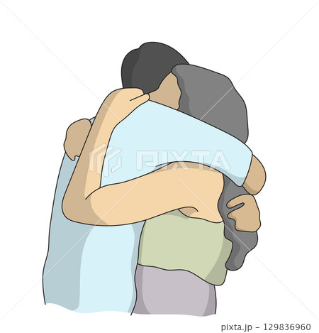woman hugs her boyfriend illustration vector hand drawn with black lines isolated on white background. woman hugs her boyfriend illustration vector hand drawn with black lines isolated on white background. 129836960