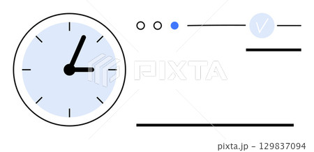 Analog clock showing time, interface elements including icons and progress indicators. Ideal for time tracking, productivity, scheduling, routines, deadlines, efficiency workflow. Line metaphor Analog clock showing time, interface elements including icons and progress indicators. Ideal for time tracking, productivity, scheduling, routines, deadlines, efficiency workflow. Line metaphor 129837094