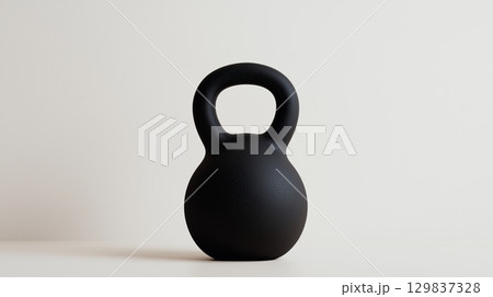 Black kettlebell on a minimalist surface in a wellness studio 129837328
