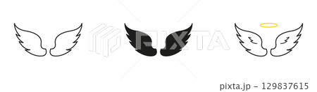 Angel Wings With Halo Line And Solid Icon Set. Spirituality, Protection, And Guardian Symbol Outline And Silhouette Symbol Collection. Celestial And Divine Concept. Isolated Vector Illustration Angel Wings With Halo Line And Solid Icon Set. Spirituality, Protection, And Guardian Symbol Outline And Silhouette Symbol Collection. Celestial And Divine Concept. Isolated Vector Illustration 129837615