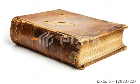 Leather-Bound Antique Book Showcasing Intricate Texture and Design Leather-Bound Antique Book Showcasing Intricate Texture and Design 129837827