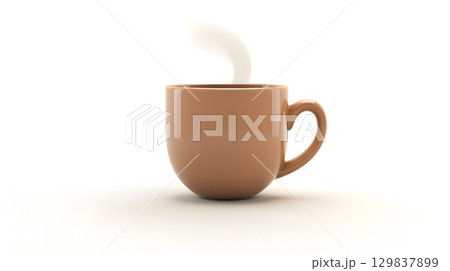 3D Coffee Mug Icon with Steam,Evoking Warmth and Energy on White Background 129837899