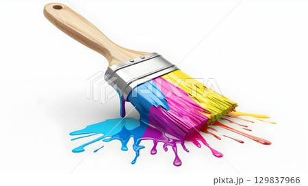 Vibrant Dripping Paintbrush 3D Icon Symbolizing Creativity and the Arts 129837966